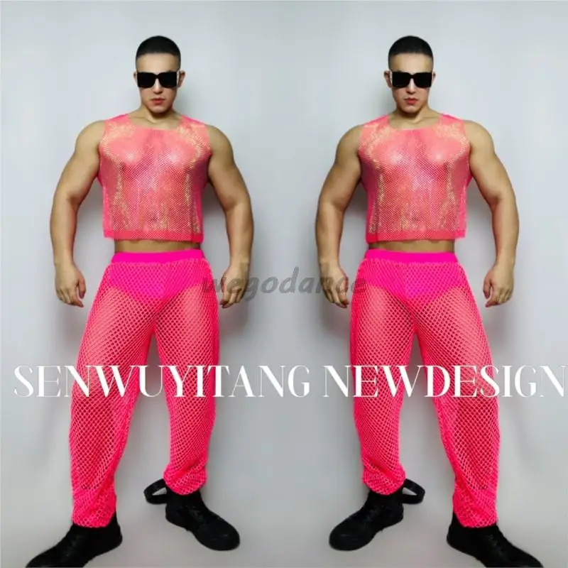 Bar Sexy Men Team GOGO Show Party Performance Costume DS Pink Sparkling Diamond Vest Set
Bar Sexy Men Team GOGO Show Party Performance Costume DS Pink Sparkling Diamond Vest Set