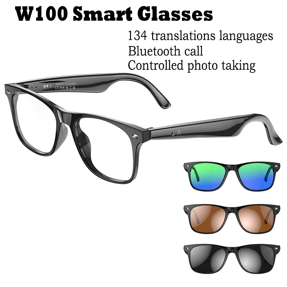 W100 Smart Glasses 134 Online Language AI Automatic Dialogue Translation Bluetooth Glasses with Speaker, Sports UV Protection
W100 Smart Glasses 134 Online Language AI Automatic Dialogue Translation Bluetooth Glasses with Speaker, Sports UV Protection
