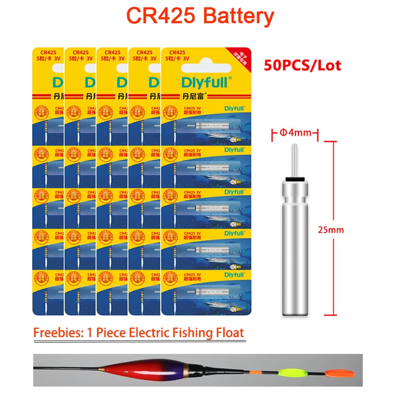 50pcs/Lot CR425 Battery Fishing Floats 3V Pin Lithium Cells Electric LED Night Light Fishing Bobbers Accessory Tackles
50pcs/Lot CR425 Battery Fishing Floats 3V Pin Lithium Cells Electric LED Night Light Fishing Bobbers Accessory Tackles