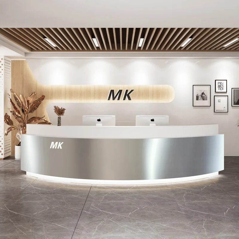 Curved stainless steel brushed checkout page Simple Modern Hotel Company Beauty Salon Dance Studio Clothing Store Front Desk
Curved stainless steel brushed checkout page Simple Modern Hotel Company Beauty Salon Dance Studio Clothing Store Front Desk