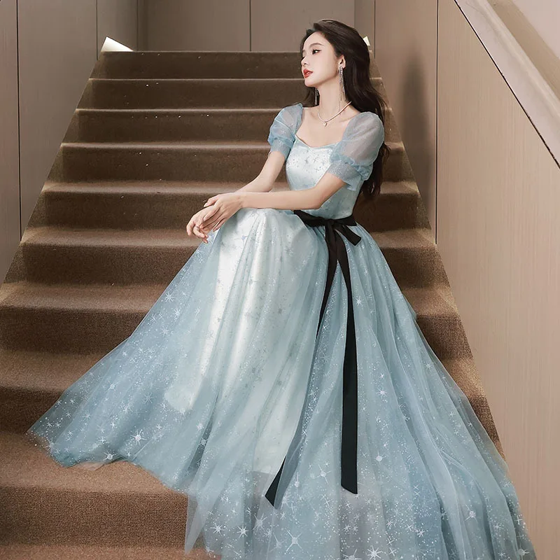 Blue Square Neck Evening Dress With Belt Fairy Style Birthday Banquet Light Luxury Princess Ceremony Hosted Performance Dresses
Blue Square Neck Evening Dress With Belt Fairy Style Birthday Banquet Light Luxury Princess Ceremony Hosted Performance Dresses