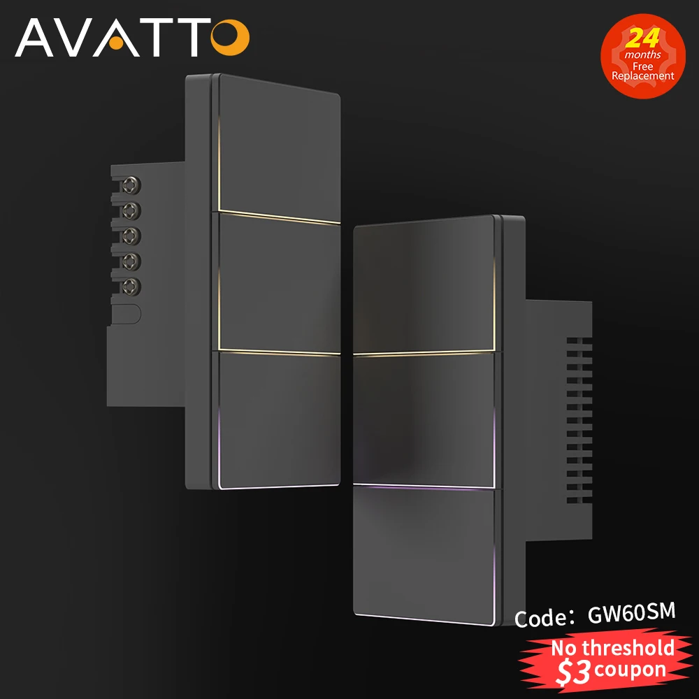 AVATTO Tuya WiFi 1/2/3/4Gang Smart Light Switch,US Push Button Switch With Ambient Light APP Control Support Alexa Google Home
AVATTO Tuya WiFi 1/2/3/4Gang Smart Light Switch,US Push Button Switch With Ambient Light APP Control Support Alexa Google Home