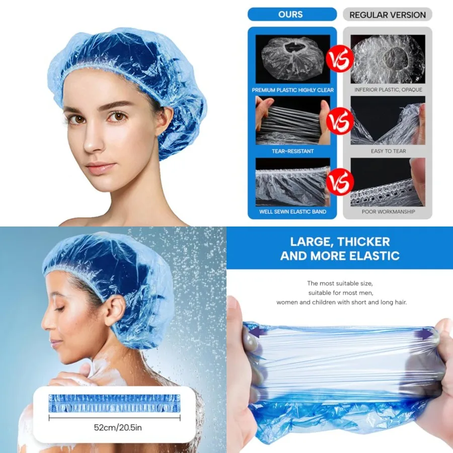 100+10 Shower Caps Disposable, Waterproof Plastic Bath Caps, Elastic Hair Processing Caps for Women Man Girls, Hotel, Home Use
100+10 Shower Caps Disposable, Waterproof Plastic Bath Caps, Elastic Hair Processing Caps for Women Man Girls, Hotel, Home Use