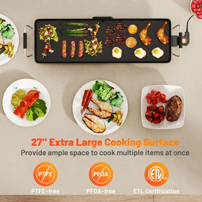 27 Inch Large Electric Griddle Nonstick BBQ Grill with Adjustable Temperature-S
27 Inch Large Electric Griddle Nonstick BBQ Grill with Adjustable Temperature-S