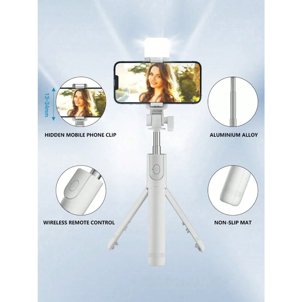 Bluetooth Selfie Stick With Tripod, LED Light, And Remote Control, Mobile Phone Holder, For Live Streaming, Photography, And Travel LED Light Portable LED Video Light Dimmable, Camera & Camcorder Vlogging For Photo Selfie Video Recording Zoom Meeting,Inte
Bluetooth Selfie Stick With Tripod, LED Light, And Remote Control, Mobile Phone Holder, For Live Streaming, Photography, And Travel LED Light Portable LED Video Light Dimmable, Camera & Camcorder Vlogging For Photo Selfie Video Recording Zoom Meeting,Inte