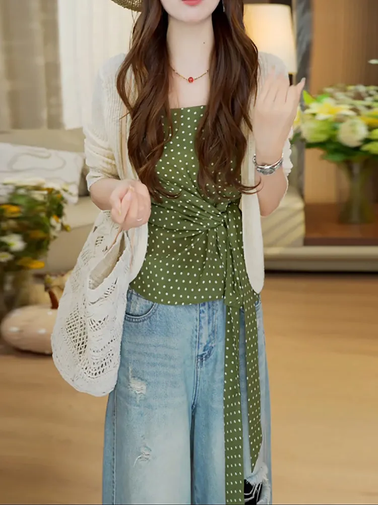 Women's Summer 2026 Polka Dot Belted Slim Fit Top And Cardigan Two Piece Set Unique Style Breathable Lightweight Long Sleeve
Women's Summer 2026 Polka Dot Belted Slim Fit Top And Cardigan Two Piece Set Unique Style Breathable Lightweight Long Sleeve