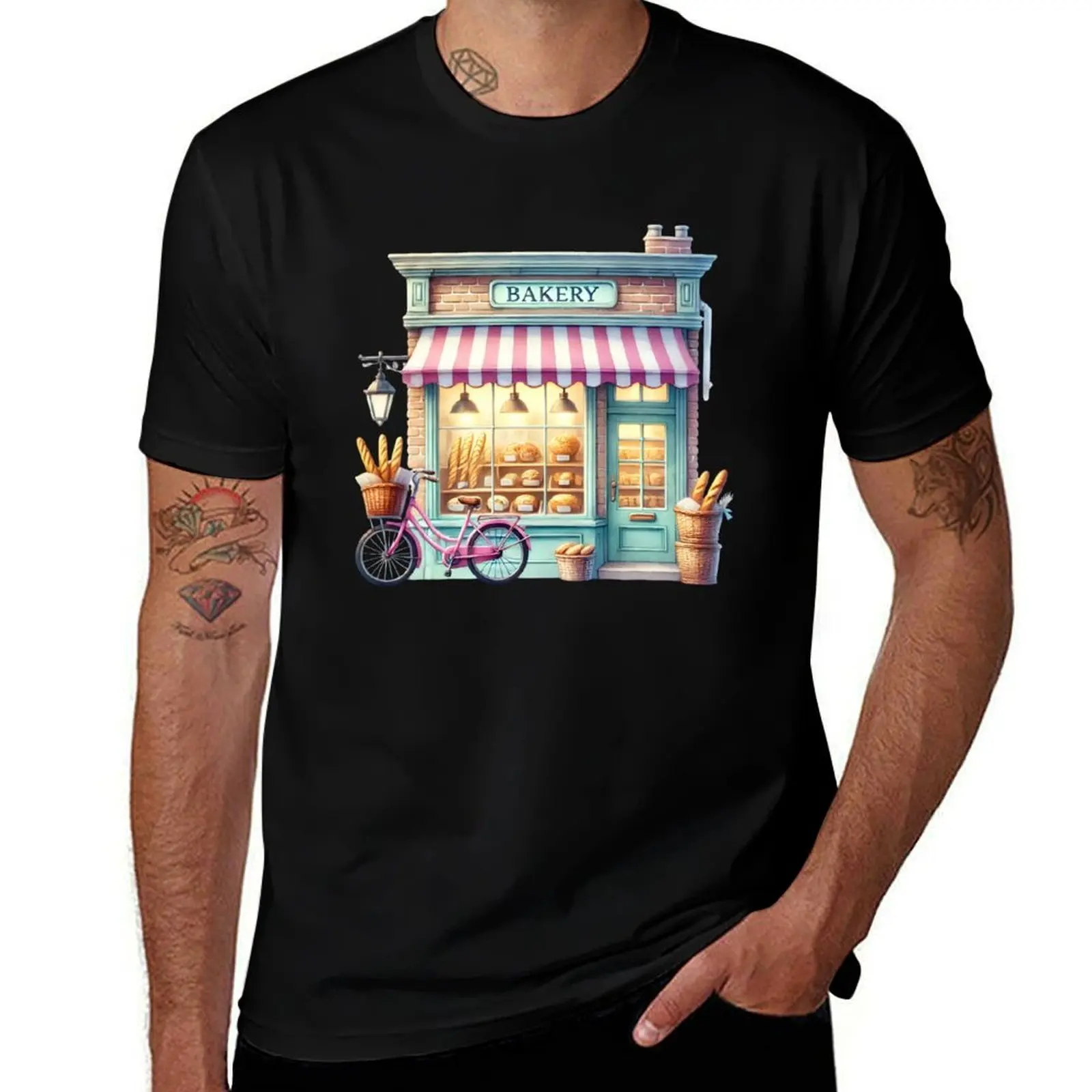 Whimsical Bakery Front with Pink Bicycle and Fresh Breads T-Shirt luxury designer men tshirt
Whimsical Bakery Front with Pink Bicycle and Fresh Breads T-Shirt luxury designer men tshirt