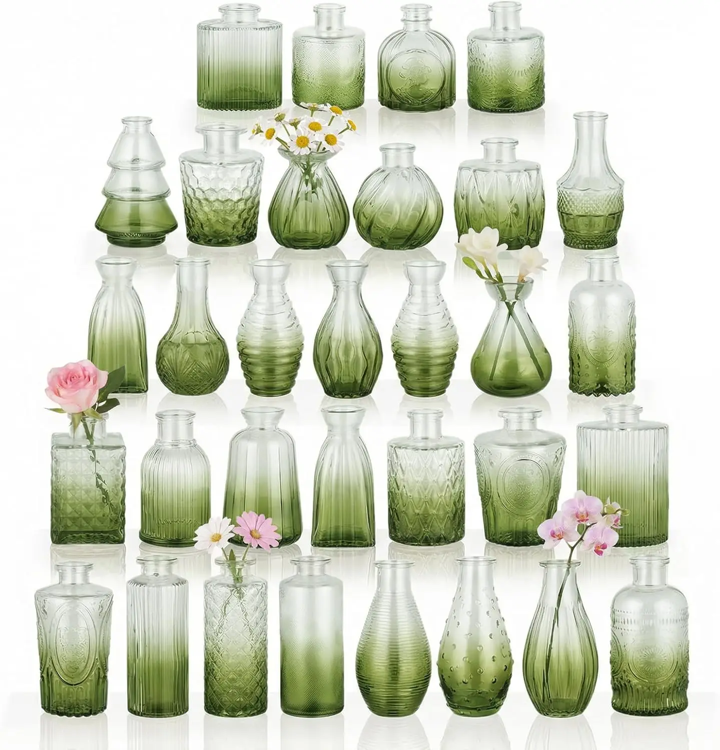 32 Pack Green Bud Vase in Bulk,Mini Vintage Glass Flower Vases for Centerpieces,Wedding Decor,Party & Home Decaration,Mo
32 Pack Green Bud Vase in Bulk,Mini Vintage Glass Flower Vases for Centerpieces,Wedding Decor,Party & Home Decaration,Mo