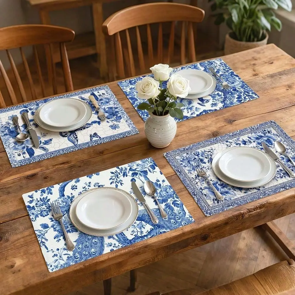 And White Porcelain Peacock Table Placemats Set Of 4 Place Mats Linen Wipeable Placemats Waterproof Rectangle Table Mat For Kit
And White Porcelain Peacock Table Placemats Set Of 4 Place Mats Linen Wipeable Placemats Waterproof Rectangle Table Mat For Kit