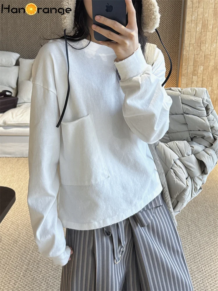 HanOrange 2026, ранняя весна, простая односторонняя футболка с круглым вырезом и асимметричным карманом, женские свободные футболки белого/светло-серого/темно-серого цвета
HanOrange 2026, ранняя весна, простая односторонняя футболка с круглым вырезом и асимметричным карманом, женские свободные футболки белого/светло-серого/темно-серого цвета