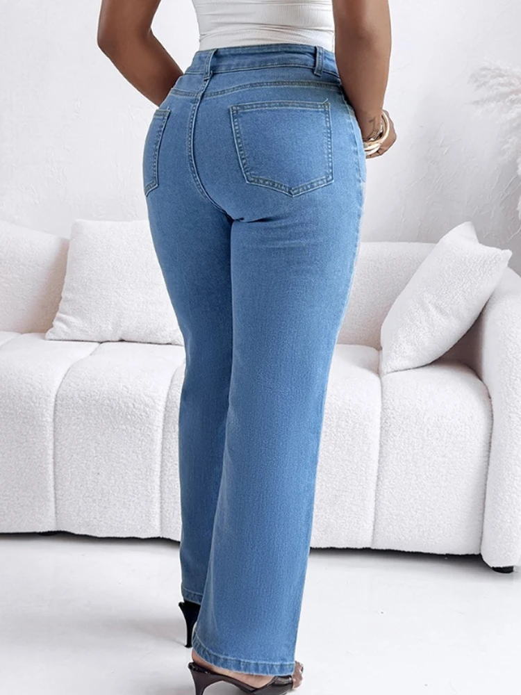 Повседневные джинсы на молнии с высокой талией, прямые джинсовые брюки
Повседневные джинсы на молнии с высокой талией, прямые джинсовые брюки