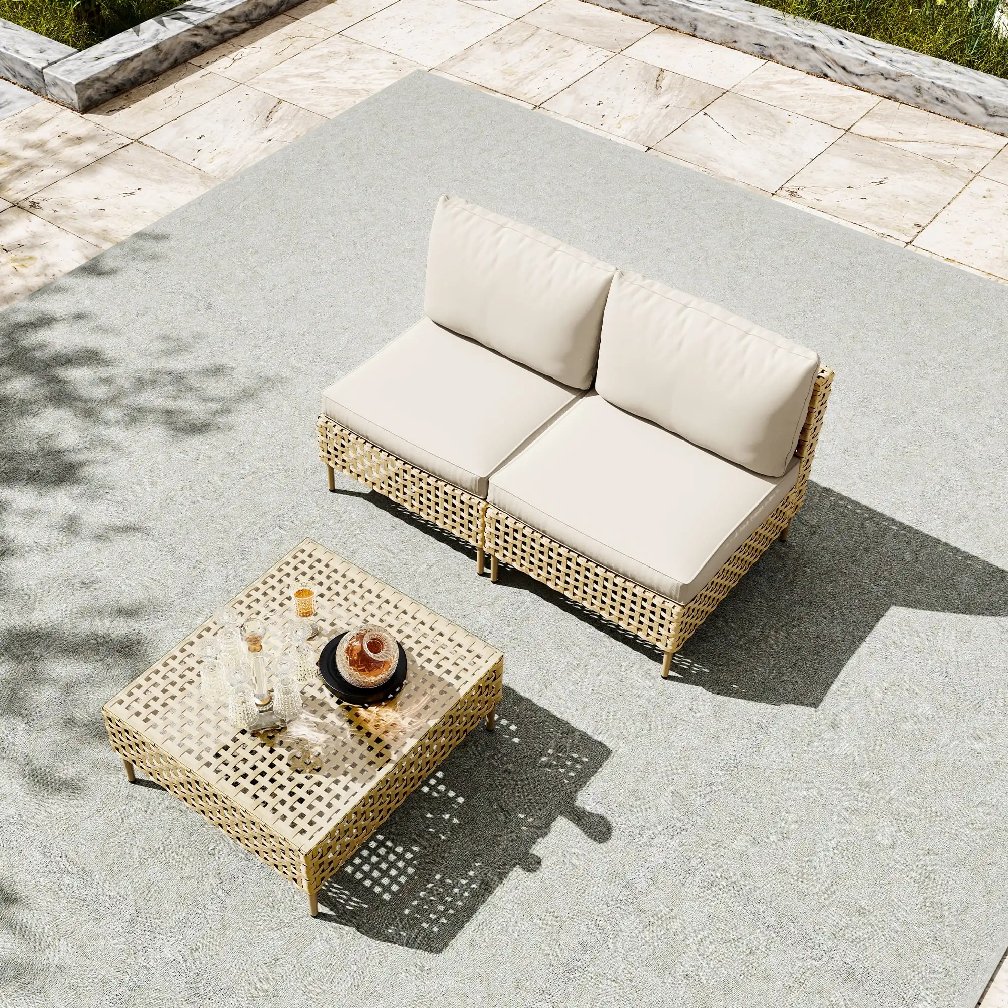 3-Piece Wicker Outdoor Sectional Sofa, Patio Furniture Set, with Beige Fluffy Cushions and Coffee Table
3-Piece Wicker Outdoor Sectional Sofa, Patio Furniture Set, with Beige Fluffy Cushions and Coffee Table