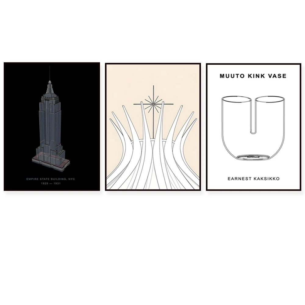 Brasilia Cathedral, Oscar Niemeyer St Paul's Building, New York, Muuto Kink Danish Vase, De Stijl, Finland Design Poster
Brasilia Cathedral, Oscar Niemeyer St Paul's Building, New York, Muuto Kink Danish Vase, De Stijl, Finland Design Poster