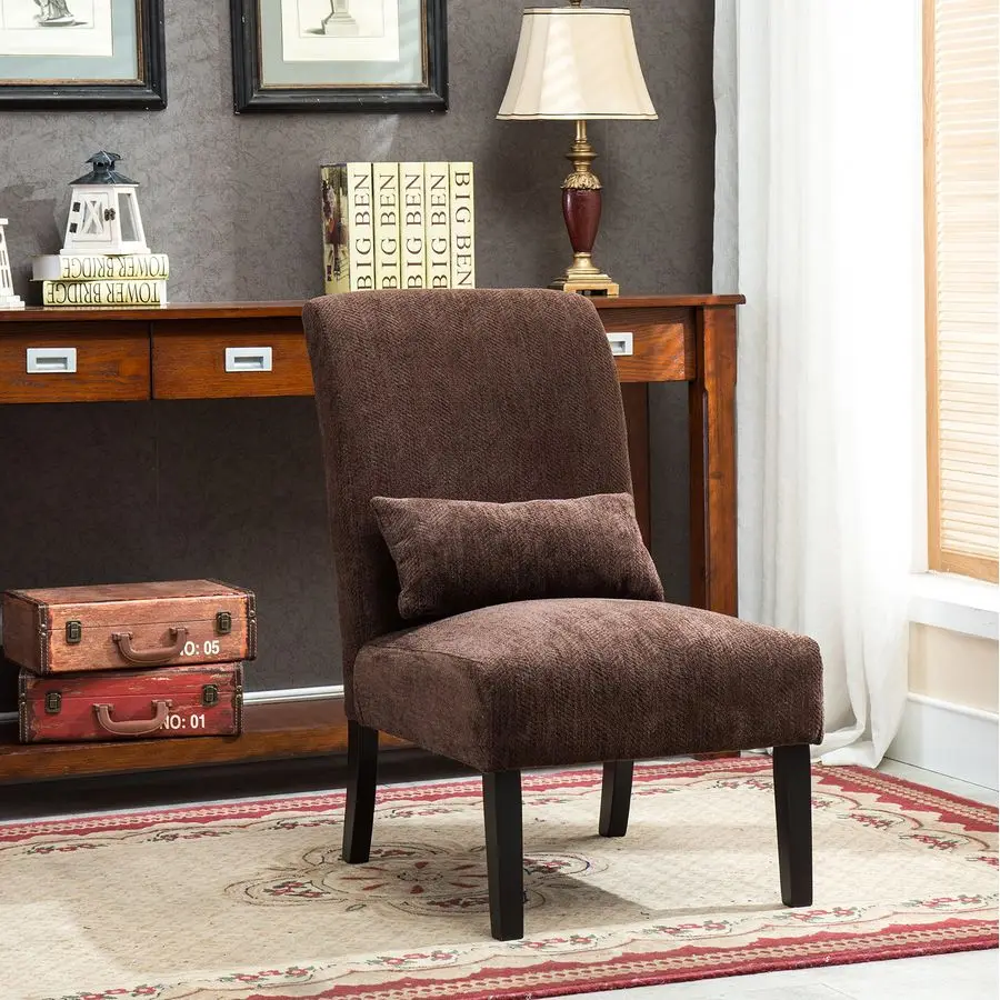 Chocolate Pisano Chenille Fabric Armless Contemporary Accent Chair with Matching Kidney Pillow
Chocolate Pisano Chenille Fabric Armless Contemporary Accent Chair with Matching Kidney Pillow