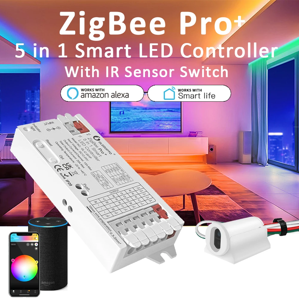 ZigBee 5 in 1 LED Controller 20A Max RGBCCT/RGBW/RGB/CCT/Dimmer Alexa Homey Tuya Smart APP Voice Control with IR Sensor Switch
ZigBee 5 in 1 LED Controller 20A Max RGBCCT/RGBW/RGB/CCT/Dimmer Alexa Homey Tuya Smart APP Voice Control with IR Sensor Switch