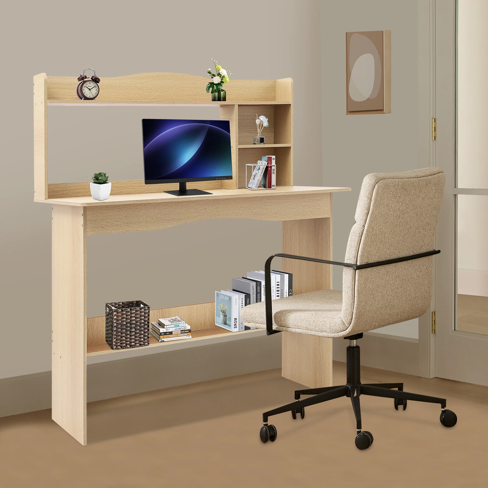 Integrated Student Study Desk Home Office Desk w/Bookshelf Cable Hole Laptop Desk Computer Desk for Bedroom, Studyroom
Integrated Student Study Desk Home Office Desk w/Bookshelf Cable Hole Laptop Desk Computer Desk for Bedroom, Studyroom