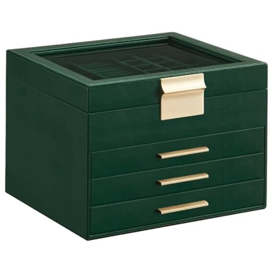 Jewelry Box Organizer with Glass Lid 4-Layer Jewelry Storage with 3 Drawers Modern Style 8 x 9.1 x 6.5 Inches Forest Green and
Jewelry Box Organizer with Glass Lid 4-Layer Jewelry Storage with 3 Drawers Modern Style 8 x 9.1 x 6.5 Inches Forest Green and