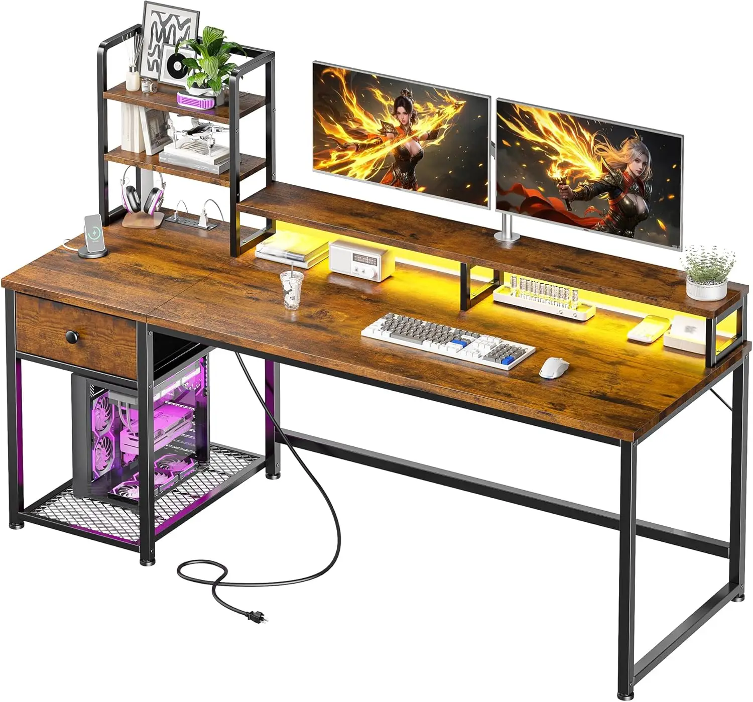 55"" Gaming Desk With Led Lights & Power Outlets, Computer Desk With Drawers, Home Office Desks With Reversible Shelves And
55"" Gaming Desk With Led Lights & Power Outlets, Computer Desk With Drawers, Home Office Desks With Reversible Shelves And