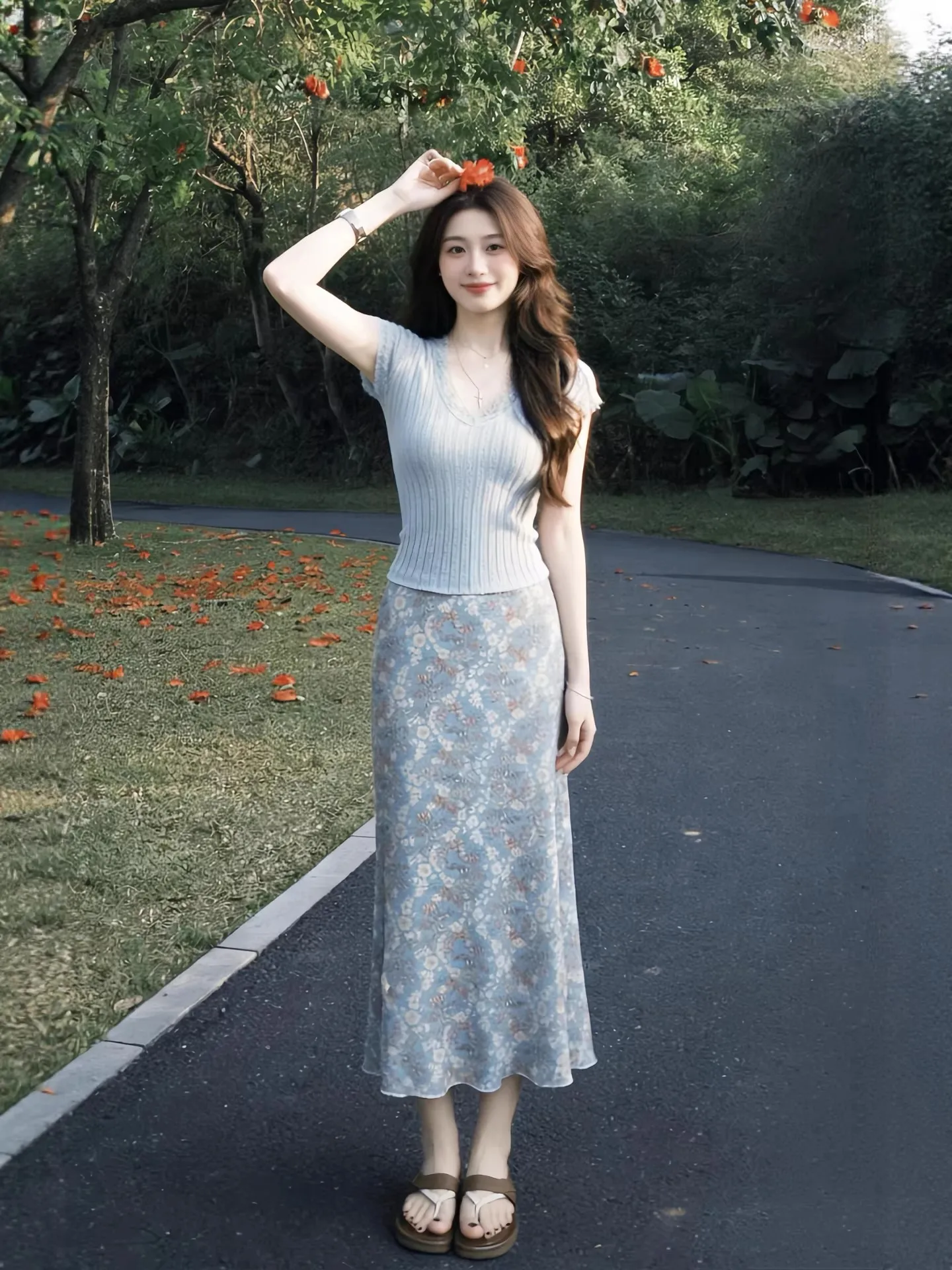 Summer Floral Print Knitted Short Sleeve Top And Half Skirt Women's Fashion Set Casual Style High Waist Skirt Breathable Poly...
Summer Floral Print Knitted Short Sleeve Top And Half Skirt Women's Fashion Set Casual Style High Waist Skirt Breathable Poly...