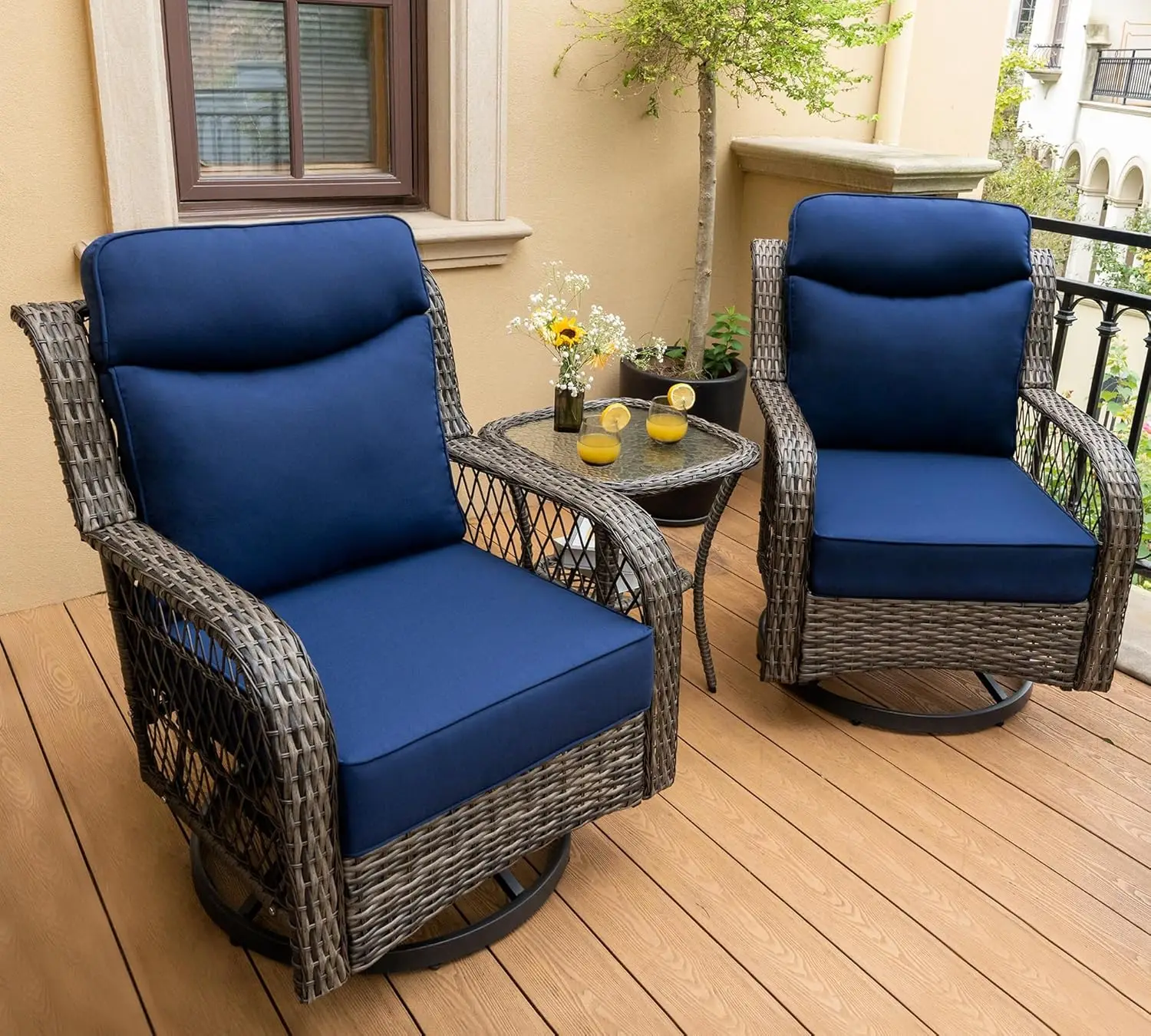 Chairs 3 Pieces Wicker Swivel Patio Chair with Rattan Side Table, 5" Extra Thick Cushions and 25" Full Support Back, Patio
Chairs 3 Pieces Wicker Swivel Patio Chair with Rattan Side Table, 5" Extra Thick Cushions and 25" Full Support Back, Patio