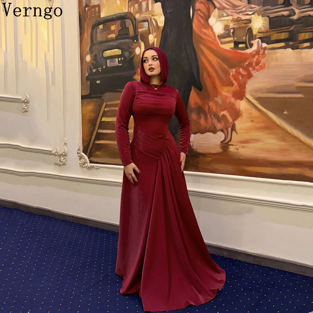 Verngo Burgundy Crepe Formal Occasion Dress High Neck Full Sleeves A Line Prom Gowns Dubai Modest Pleat Evening Dress Customized
Verngo Burgundy Crepe Formal Occasion Dress High Neck Full Sleeves A Line Prom Gowns Dubai Modest Pleat Evening Dress Customized