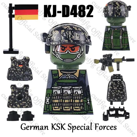 MOC German KSK Special Forces Soldier Figures Building Blocks Military Army Warrior Infantry Gun Flag Accessories Bricks Toys