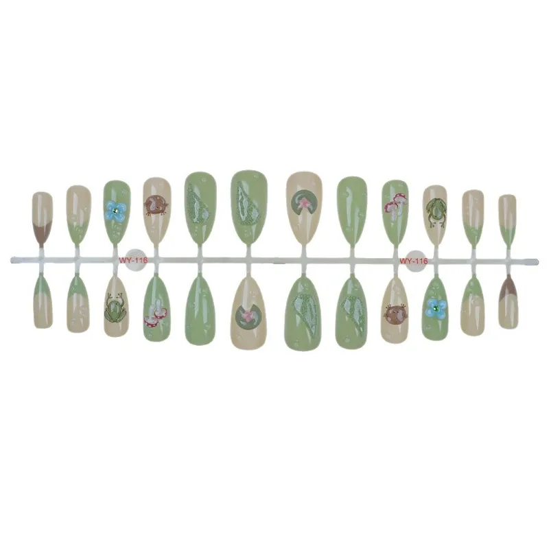 24PCS Summer Green Lotus Almond Press on Nails Cute Frog French Fake Nails for Women Fresh Flowers Wearable Manicure with Glue 15 Sa45becd5a51e4fe78300dd8c45795ce1Q