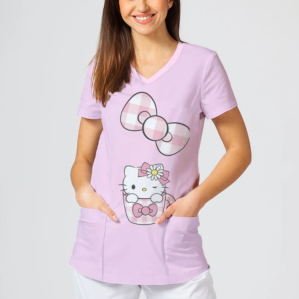 2025 Summer Comfortable Lightweight Women's V-neck Short Sleeved Top Hello Kitty Cartoon Pattern Printed T-shirt with Two Pocket
2025 Summer Comfortable Lightweight Women's V-neck Short Sleeved Top Hello Kitty Cartoon Pattern Printed T-shirt with Two Pocket