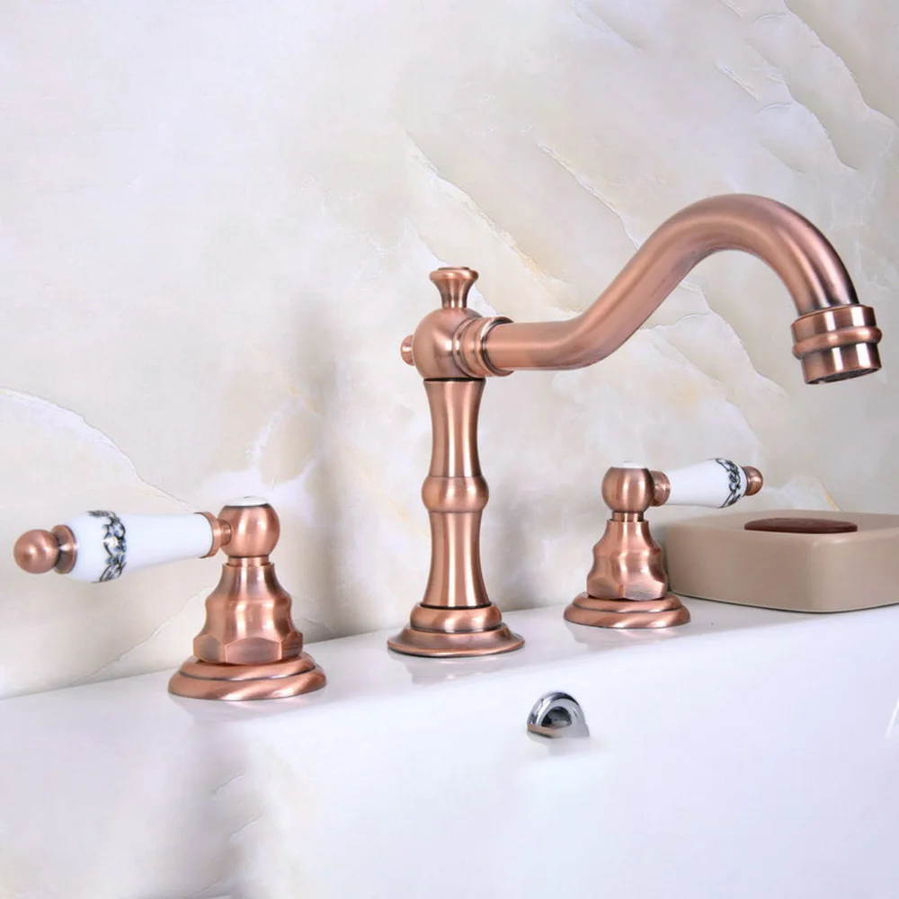 Antique Red Copper Double Ceramic Handle Deck-Mount Three Hole Widespread Bathroom Bathtub Basin Faucet Sink Mixer Tap drg061
Antique Red Copper Double Ceramic Handle Deck-Mount Three Hole Widespread Bathroom Bathtub Basin Faucet Sink Mixer Tap drg061