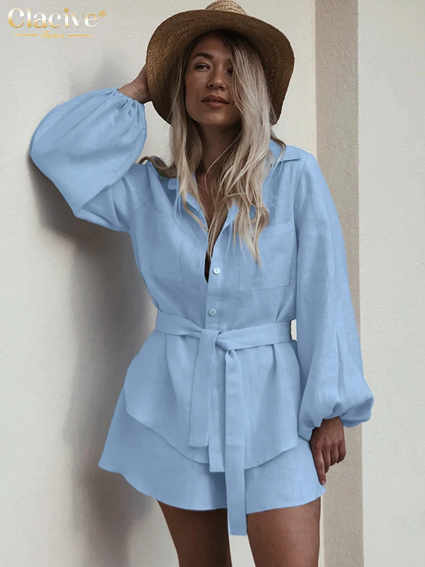 Clacive Fashion Loose Blue Cotton 2 Piece Set Women 2025 Elegant Long Sleeve Shirt With High Waist Shorts Set Female Clothing
Clacive Fashion Loose Blue Cotton 2 Piece Set Women 2025 Elegant Long Sleeve Shirt With High Waist Shorts Set Female Clothing