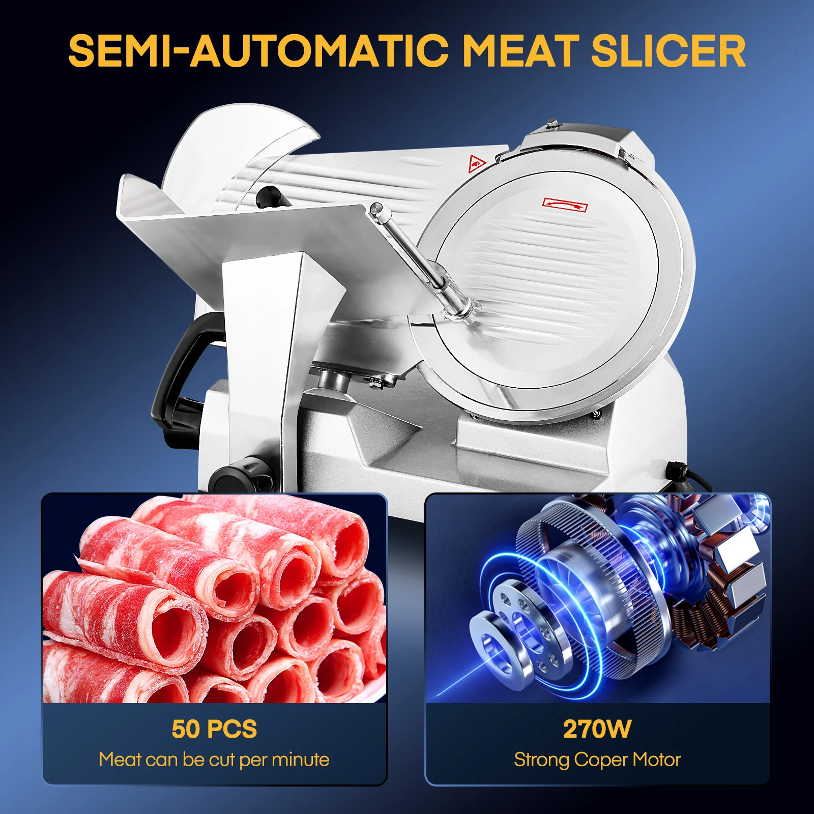 Meat Slicer Commercial, 12 Inch Electric Food Deli Slicer with Premium Chromium-Plated Steel Blade, Semi-Auto, 120 Pcs/Min, 0-12mm Adjustable Thickness, Removable Parts, Non-Slip Feet – for Home & Kitchen
Meat Slicer Commercial, 12 Inch Electric Food Deli Slicer with Premium Chromium-Plated Steel Blade, Semi-Auto, 120 Pcs/Min, 0-12mm Adjustable Thickness, Removable Parts, Non-Slip Feet – for Home & Kitchen