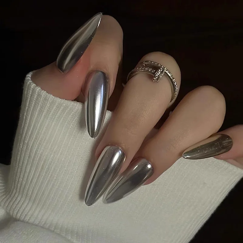 10PCS Metal Handmade Press on Nails Acrylic Magic Full Cover Fake Nails Reusable Adhesive Silver Artificial Cool Manicure Art
10PCS Metal Handmade Press on Nails Acrylic Magic Full Cover Fake Nails Reusable Adhesive Silver Artificial Cool Manicure Art