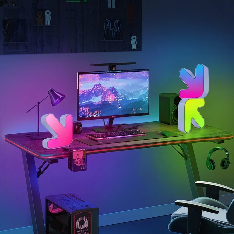 Smart Led Atmosphere Light RGB Creative Arrow Shape Night Lights Desk Decoration for Bedroom Computer Desktop Splicing Design
Smart Led Atmosphere Light RGB Creative Arrow Shape Night Lights Desk Decoration for Bedroom Computer Desktop Splicing Design
