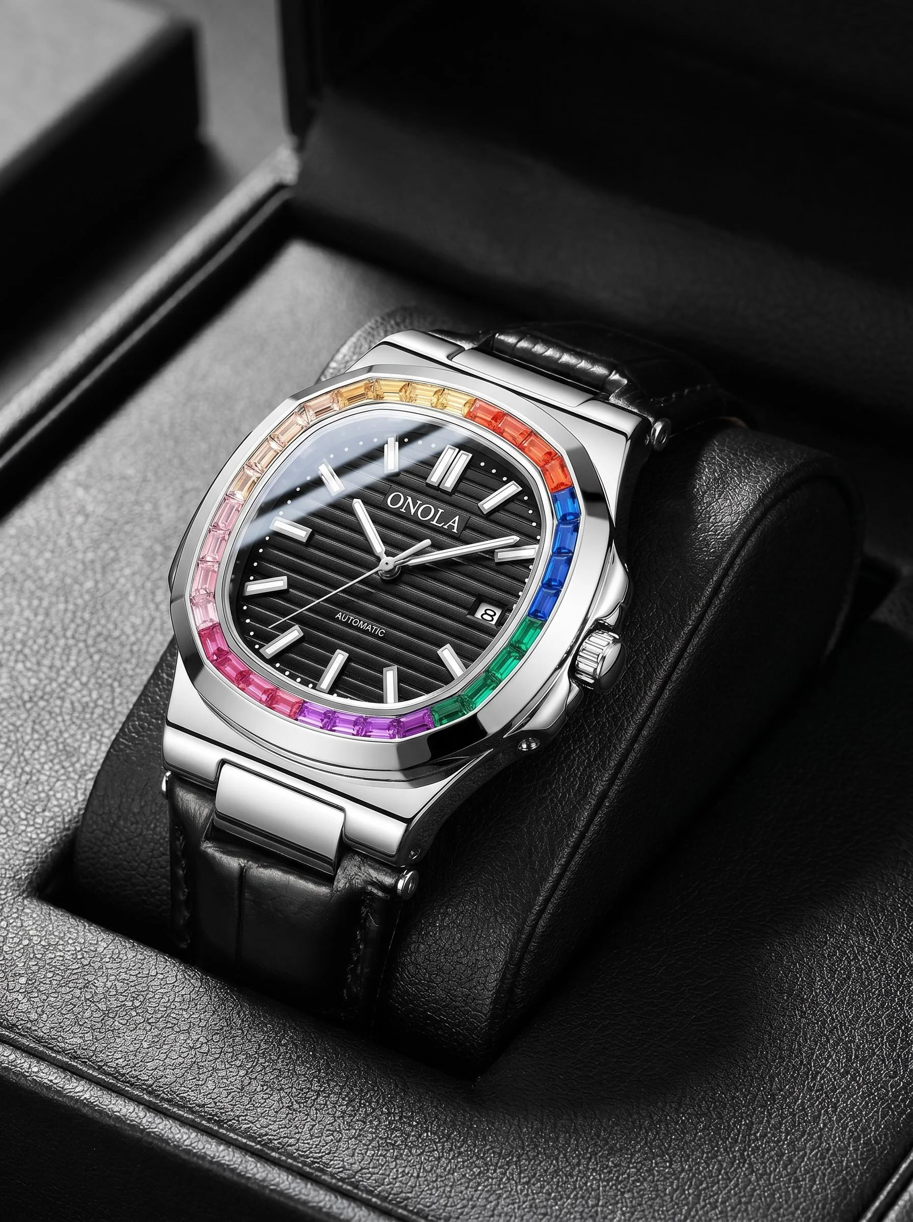 ONOLA Rainbow Diamond Bracelet Fully Automatic Men's Watch Octagonal Rose Gold Case Calendar Waterproof Fashion Mechanical Watch
ONOLA Rainbow Diamond Bracelet Fully Automatic Men's Watch Octagonal Rose Gold Case Calendar Waterproof Fashion Mechanical Watch