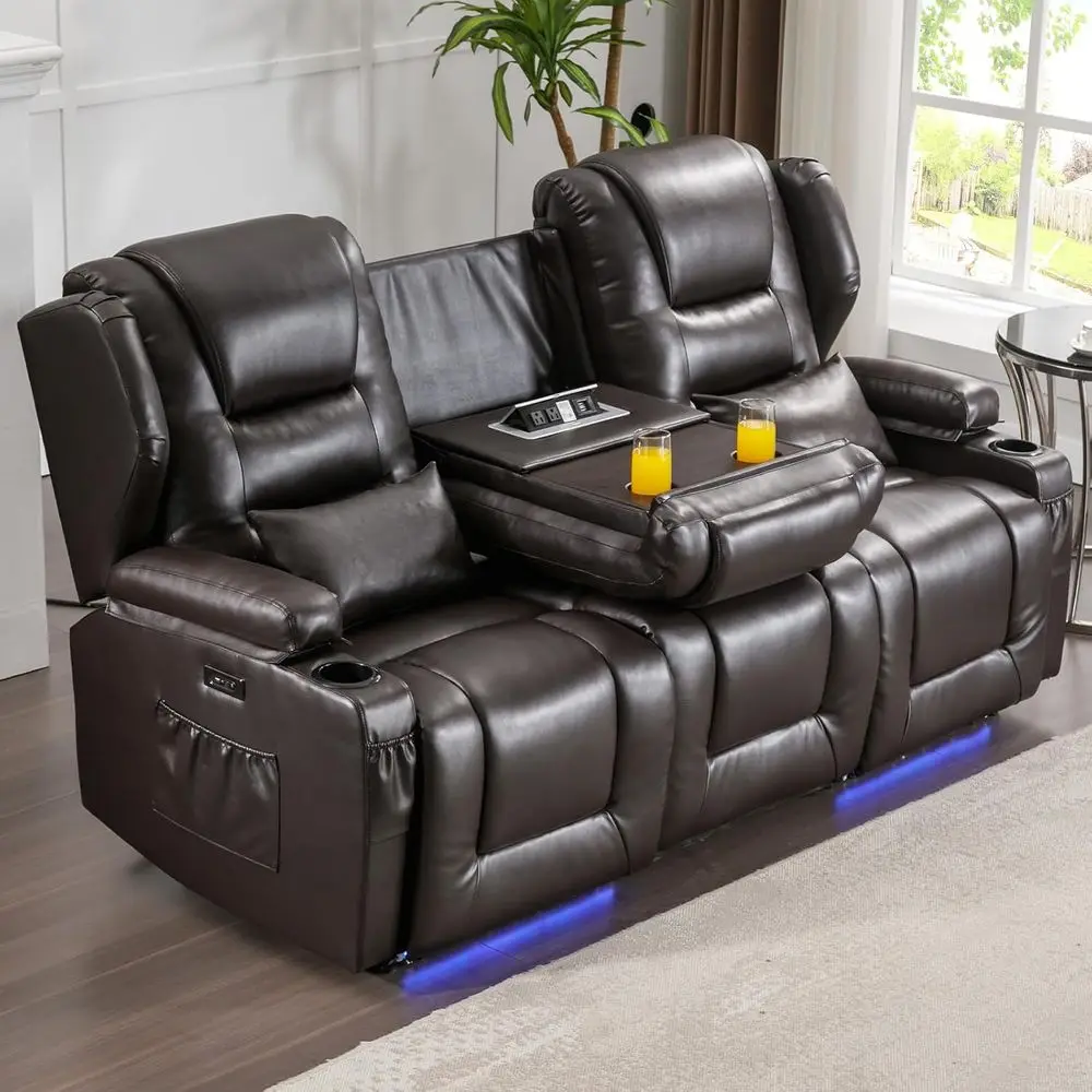 Adjustable Split Back Reclining Loveseat with Storage, Cup Holders, and LED Lighting in Brown Faux Leather
Adjustable Split Back Reclining Loveseat with Storage, Cup Holders, and LED Lighting in Brown Faux Leather