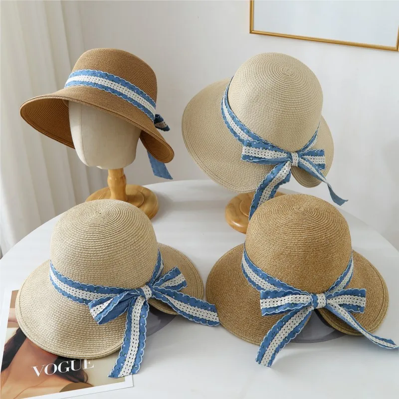New blue-patterned lace ribbon hat for women wide-brimmed sun-protective versatile outings and
New blue-patterned lace ribbon hat for women wide-brimmed sun-protective versatile outings and