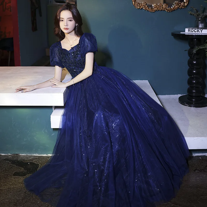 Blue Beaded Evening Dress Women Square Neck Bubble Sleeve Sequins Prom Gown Elegant Modern A-Line Tulle Cocktail Dresses
Blue Beaded Evening Dress Women Square Neck Bubble Sleeve Sequins Prom Gown Elegant Modern A-Line Tulle Cocktail Dresses