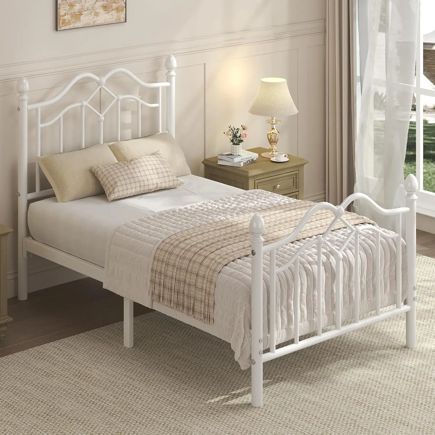 Twin Metal Bed Frame with Headboard Footboard Platform Kids 800LBS No Box Spring Noise Free Easy Assembly White, Customized
Twin Metal Bed Frame with Headboard Footboard Platform Kids 800LBS No Box Spring Noise Free Easy Assembly White, Customized