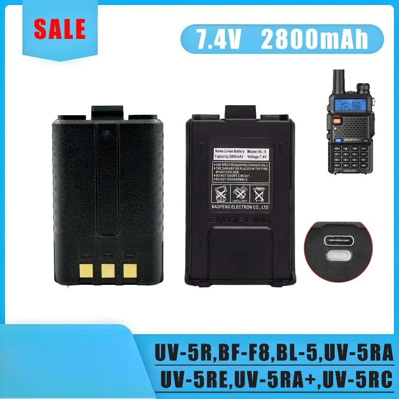 Battery UV5R Battery 2800Mah Lithium-ion Battery DC 7.4V Tpye-c For Baofeng BL-5 UV-5R UV-5RA UV-5RE BF-F8 Accessories
Battery UV5R Battery 2800Mah Lithium-ion Battery DC 7.4V Tpye-c For Baofeng BL-5 UV-5R UV-5RA UV-5RE BF-F8 Accessories