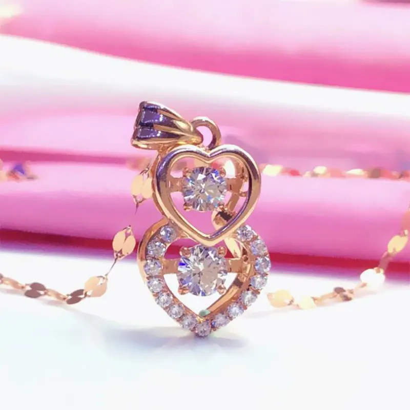 585 Purple Gold Double Heart Pendant 14K Rose Gold Shiny Crystal Necklace Light Luxury Romantic Wedding Engagement Jewelry
585 Purple Gold Double Heart Pendant 14K Rose Gold Shiny Crystal Necklace Light Luxury Romantic Wedding Engagement Jewelry