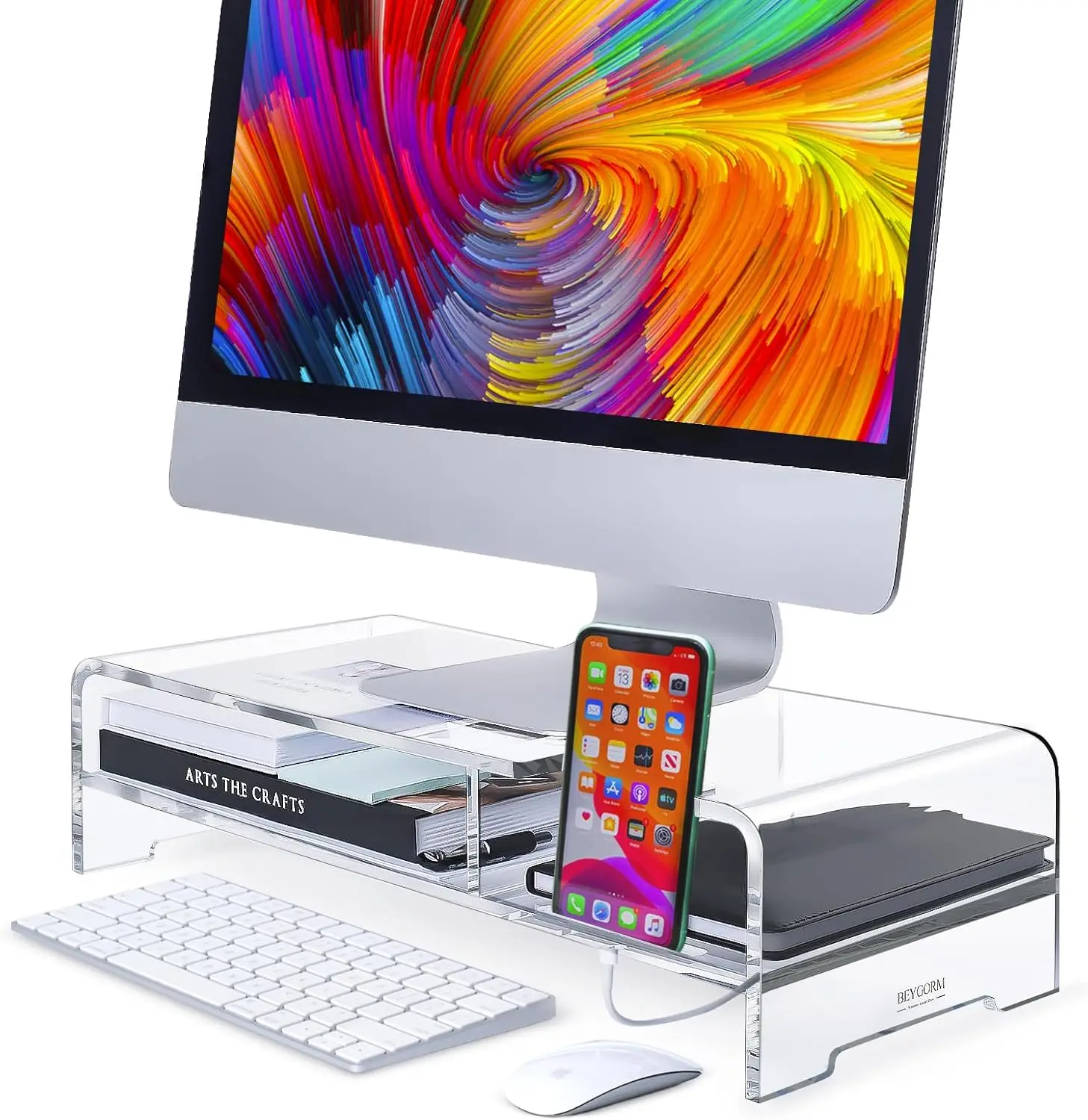 Clear Acrylic Monitor Stand with Keyboard Storage, Phone Holder, and 2-Tier Design for Desk Organization
Clear Acrylic Monitor Stand with Keyboard Storage, Phone Holder, and 2-Tier Design for Desk Organization