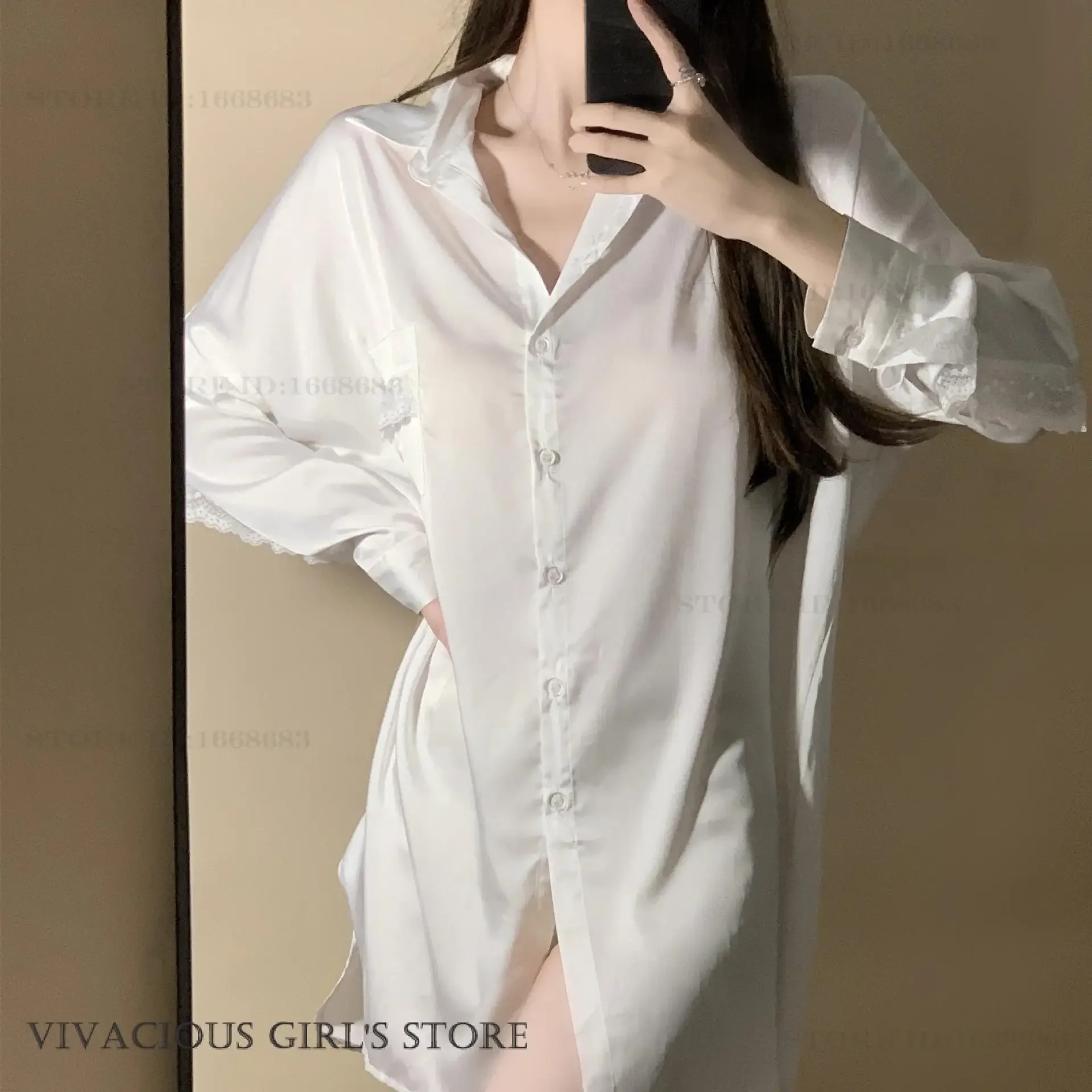 White Silk Satin Sleepshirt Nightgown Home Dressing Gown Sexy Lace Mini Nightdress Lingerie Spring Summer New Women Sleepwear
White Silk Satin Sleepshirt Nightgown Home Dressing Gown Sexy Lace Mini Nightdress Lingerie Spring Summer New Women Sleepwear