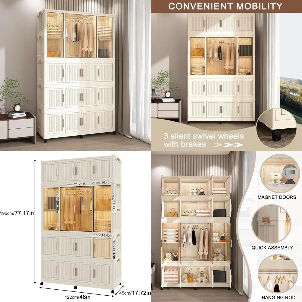 Large Collapsible Kids' Wardrobe with 16 Cubes and Magnetic Doors, Plastic Storage Cabinet 17.7D x 48W x 77.1H
Large Collapsible Kids' Wardrobe with 16 Cubes and Magnetic Doors, Plastic Storage Cabinet 17.7D x 48W x 77.1H