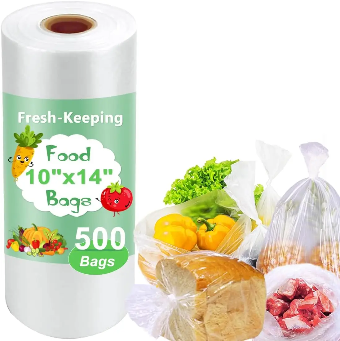 Plastic Produce Bags Roll, 10x14 Food Bags for Fresh-Keeping Fruit, Vegetable, Bread, Refrigerator Storage, 500 Count
Plastic Produce Bags Roll, 10x14 Food Bags for Fresh-Keeping Fruit, Vegetable, Bread, Refrigerator Storage, 500 Count