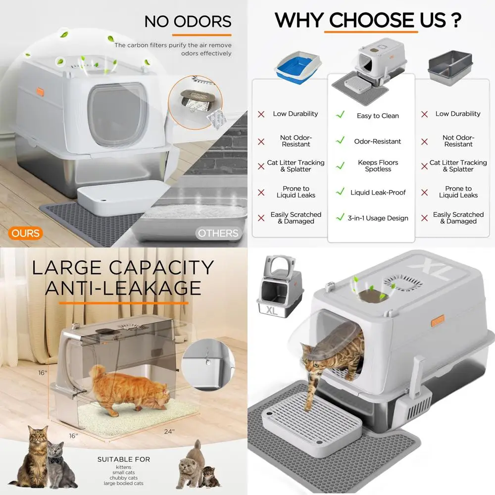 Extra Large Enclosed Metal Cat Litter Box with Lid, Removable, Litter Scoop & Double Layer Mat, Odorless, Easy Clean for Large C
Extra Large Enclosed Metal Cat Litter Box with Lid, Removable, Litter Scoop & Double Layer Mat, Odorless, Easy Clean for Large C
