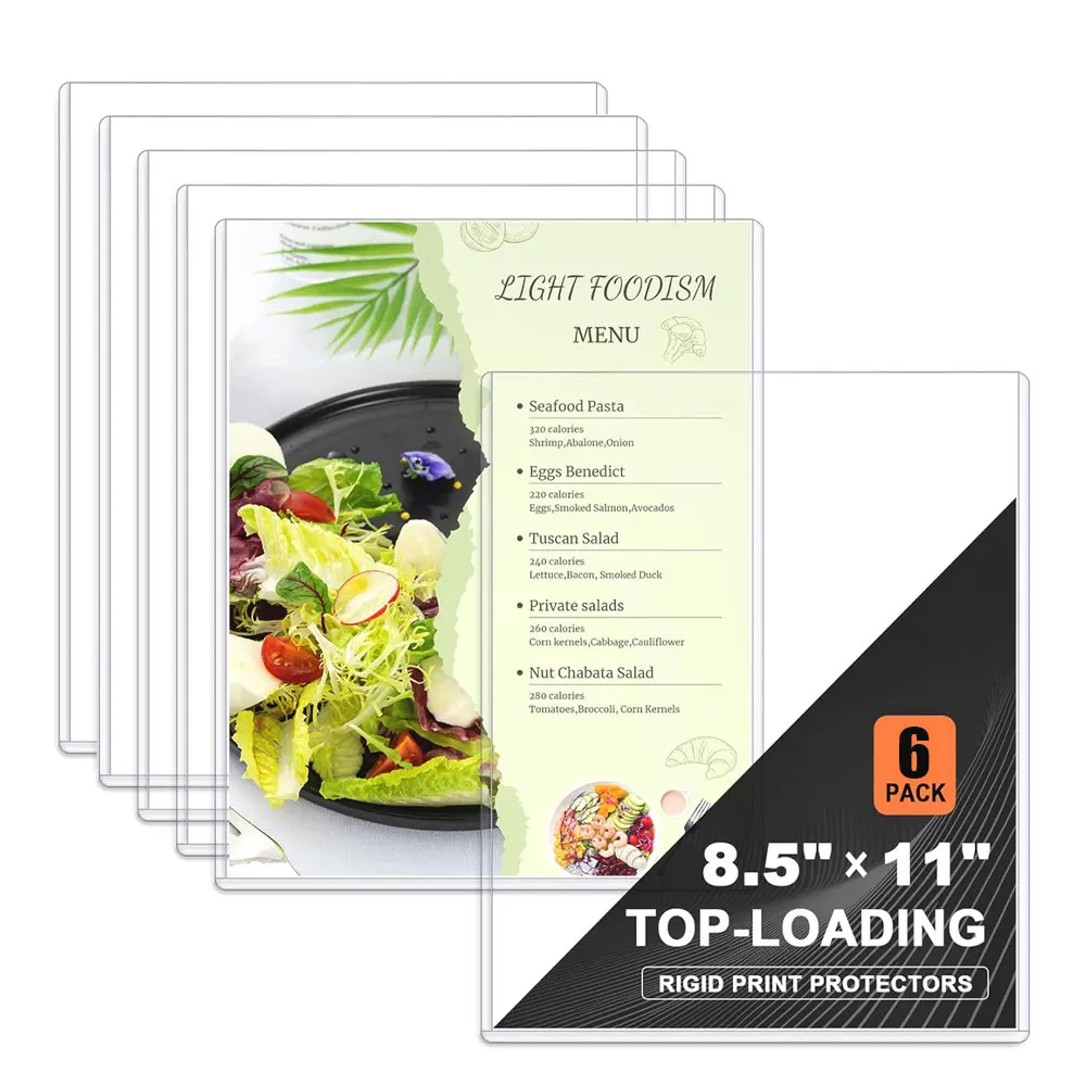 6-pack of 8.5x11 inch hard protective cases, clear hard plastic document protectors, top opening, hard rubber sleeve.
6-pack of 8.5x11 inch hard protective cases, clear hard plastic document protectors, top opening, hard rubber sleeve.