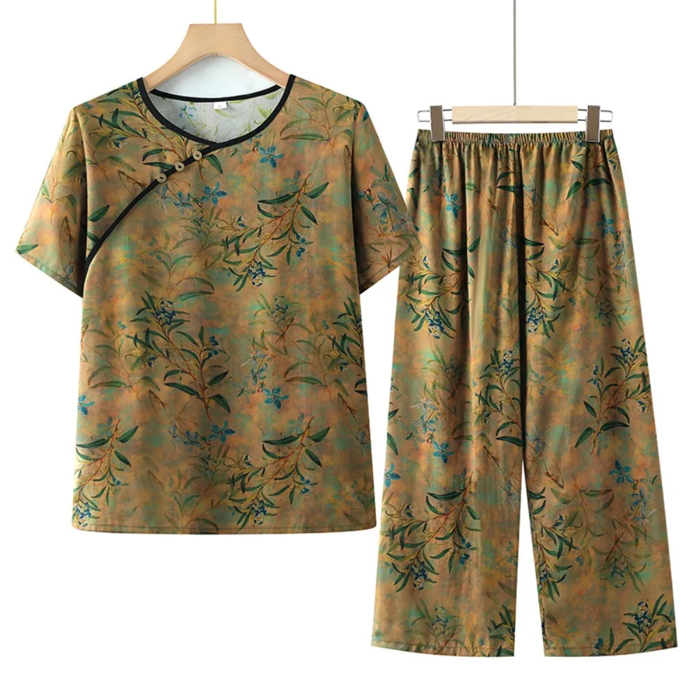 Thin Middle-aged Summer Pajama Set Floral Night Wear for Ladies Sleepwear Loose Soft Short Sleeve Nightwear for Woman Pijama
Thin Middle-aged Summer Pajama Set Floral Night Wear for Ladies Sleepwear Loose Soft Short Sleeve Nightwear for Woman Pijama