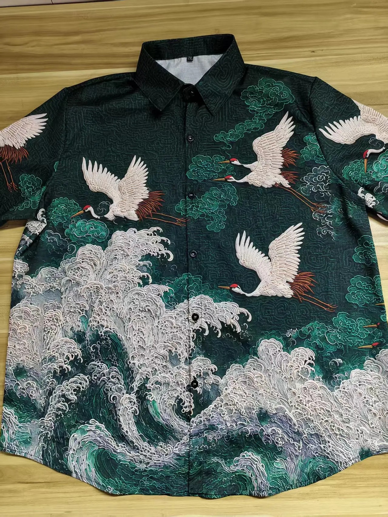 Summer men's short sleeved linen blend shirt, crane wave high-definition printed 10 color lapel button plus size Hawaiian shirt
Summer men's short sleeved linen blend shirt, crane wave high-definition printed 10 color lapel button plus size Hawaiian shirt