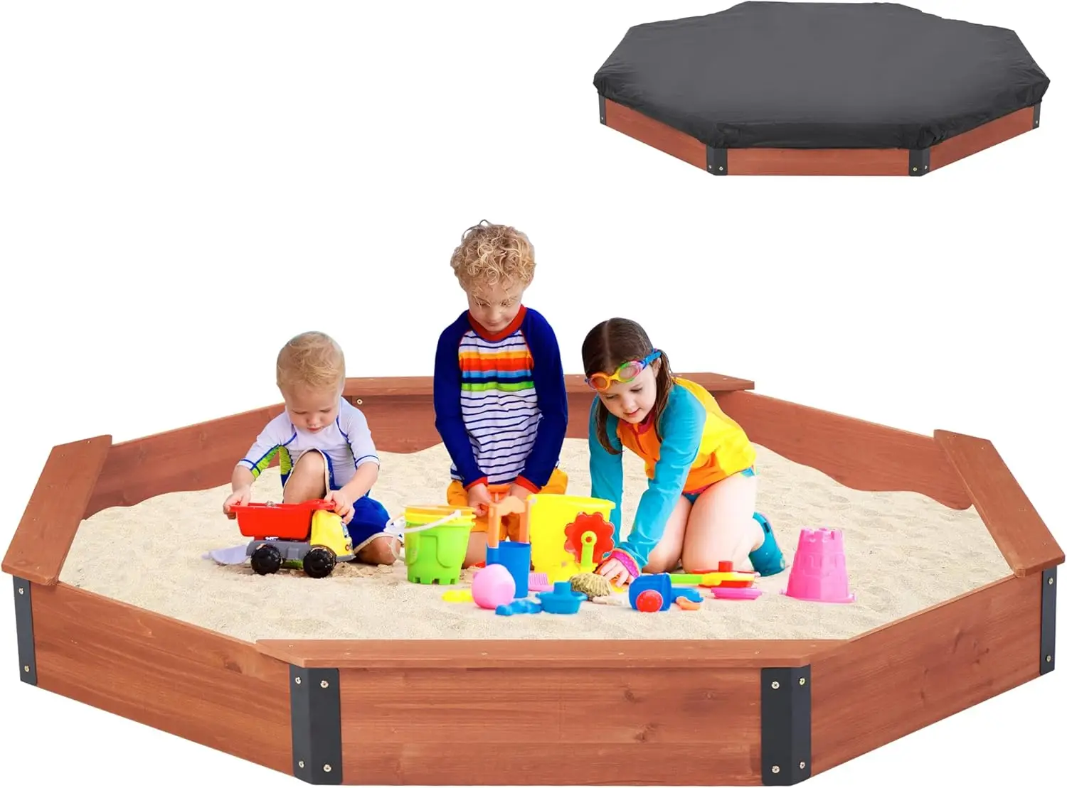 85''x78''x9'' Octagon Sandbox with Cover for Kids Outdoor Play, Wood Large Sandpit with 4 Benches, Quick Easy Install
85''x78''x9'' Octagon Sandbox with Cover for Kids Outdoor Play, Wood Large Sandpit with 4 Benches, Quick Easy Install