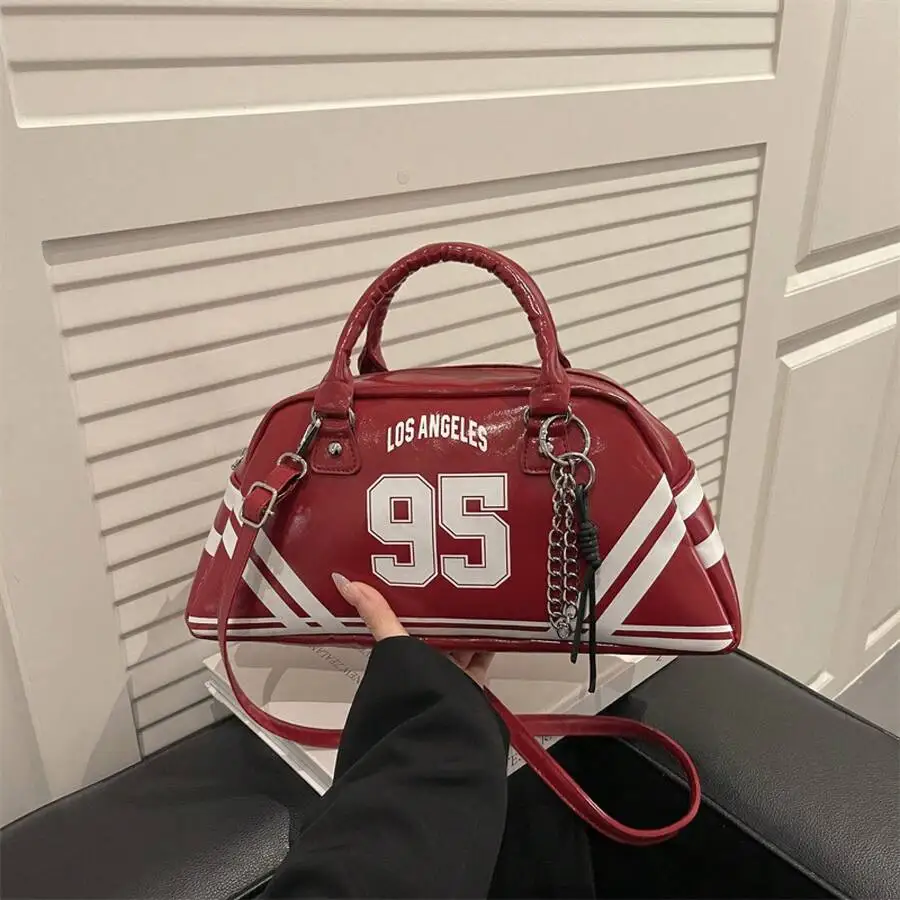 Red Bowling Bag With Los Angeles 95 Print Vintage Sporty Satchel Glossy PU Leather Crossbody Shoulder Handbag For Women
Red Bowling Bag With Los Angeles 95 Print Vintage Sporty Satchel Glossy PU Leather Crossbody Shoulder Handbag For Women